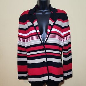 Striped Women's Jacket/Blazer - Black, Red, Tan, White